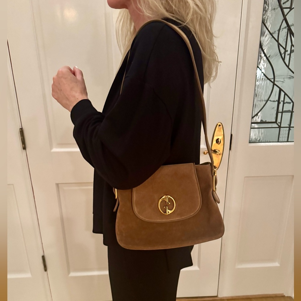 Gucci Taupe Suede Shoulder Bag with Gold Hardware - Picture 14 of 15